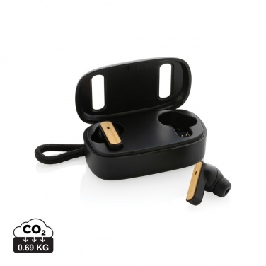 Logo trade promotional giveaways image of: RCS recycled plastic & bamboo TWS earbuds