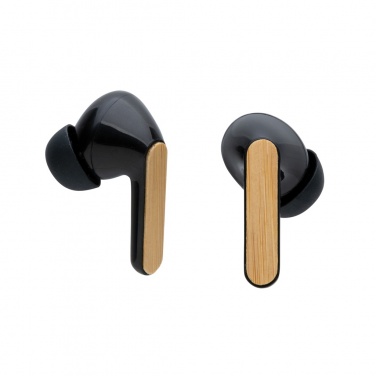 Logo trade promotional giveaways image of: Bamboo TWS earbuds with RCS recycled plastic