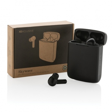 Logo trade corporate gifts picture of: Skywave RCS recycled plastic solar earbuds