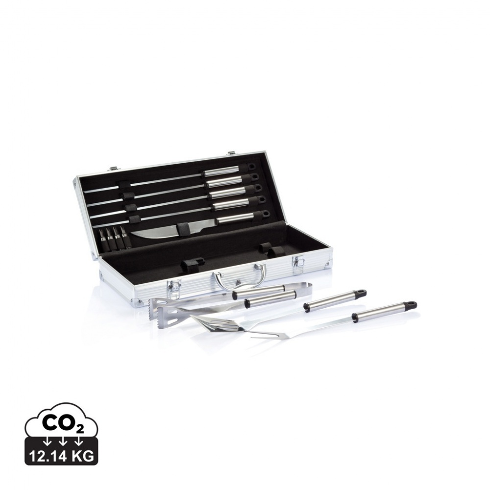 Logo trade promotional giveaways image of: 12 pcs barbecue set in aluminium box