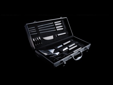 Logo trade promotional giveaway photo of: 12 pcs barbecue set in aluminium box