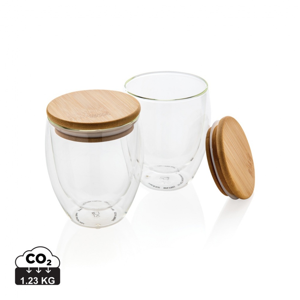 Logotrade promotional giveaway picture of: Double wall borosilicate glass with bamboo lid 250ml 2pc set