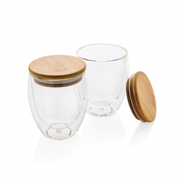 Logotrade promotional gift picture of: Double wall borosilicate glass with bamboo lid 250ml 2pc set