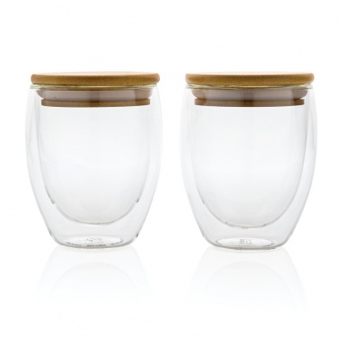Logo trade promotional merchandise photo of: Double wall borosilicate glass with bamboo lid 250ml 2pc set