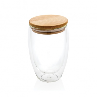 Logo trade promotional giveaways picture of: Double wall borosilicate glass with bamboo lid 350ml