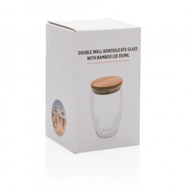 Logo trade business gift photo of: Double wall borosilicate glass with bamboo lid 350ml