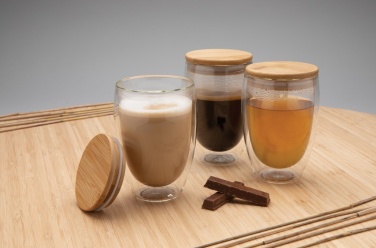 Logotrade promotional giveaways photo of: Double wall borosilicate glass with bamboo lid 350ml 2pc set