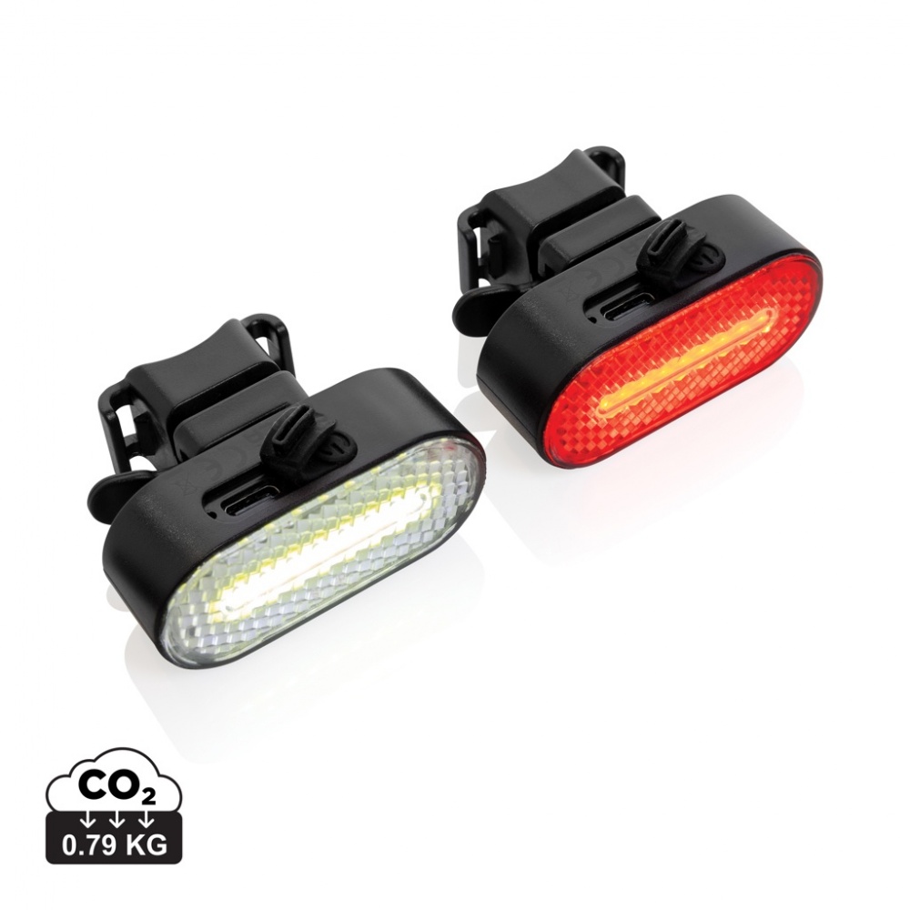 Logotrade business gift image of: Lumino RCS recycled plastic USB re-chargeable bike light set