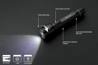 Logotrade promotional product picture of: Gear X RCS recycled aluminum USB-rechargeable torch large