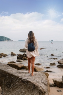 Logotrade corporate gift picture of: Impact AWARE™ recycled denim drawstring backpack