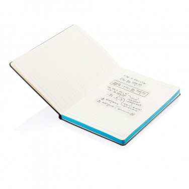 Logo trade promotional giveaways image of: Deluxe hardcover A5 notebook with coloured side