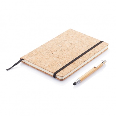 Logo trade corporate gifts image of: A5 notebook with bamboo pen including stylus