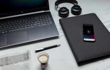 Logo trade promotional gifts picture of: Air 5W wireless charging portfolio A4 w/ 5000 mAh powerbank