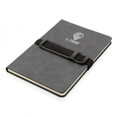 Logo trade advertising products image of: Deluxe hardcover PU notebook A5 with phone and pen holder
