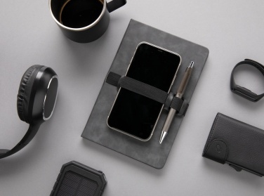Logo trade business gift photo of: Deluxe hardcover PU notebook A5 with phone and pen holder