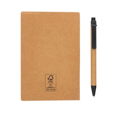 Logo trade corporate gifts image of: Kraft sticky notes A6 booklet with pen