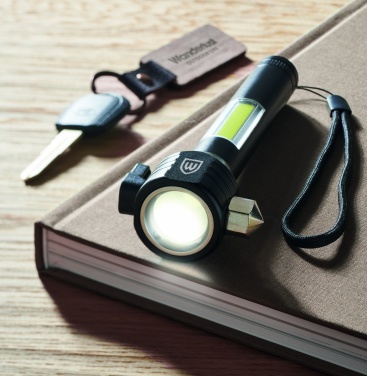Logotrade promotional giveaway image of: 3-in-1 aluminum flashlight with an emergency hammer and seatbelt cutter, customizable with printing