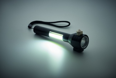 Logo trade promotional items picture of: 3-in-1 aluminum flashlight with an emergency hammer and seatbelt cutter, customizable with printing