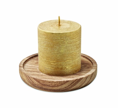 Logo trade promotional giveaways image of: Candle on round wooden base
