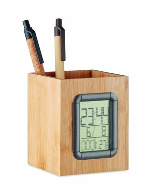 Logotrade promotional merchandise photo of: Bamboo pen holder and LCD clock