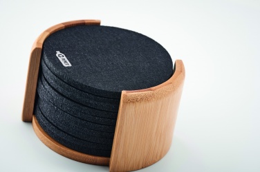 Logotrade promotional product picture of: RPET coasters in bamboo holder