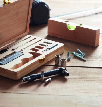 Logo trade advertising product photo of: 21 pcs tool set in bamboo case