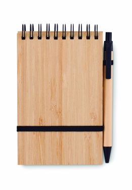 Logo trade promotional items image of: A6 bamboo notepad with pen SONORABAM