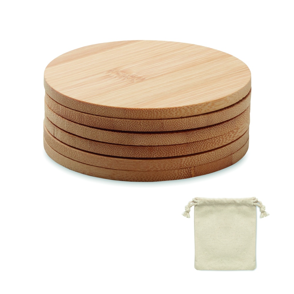 Logo trade promotional giveaways image of: Set of 6 bamboo coasters