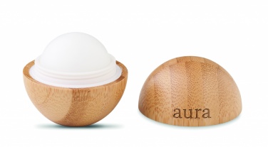 Logo trade business gifts image of: Lip balm in round bamboo case