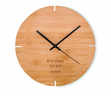Logo trade business gifts image of: Round shape bamboo wall clock