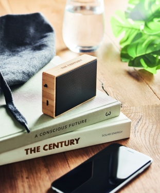 Logo trade promotional products image of: Solar bamboo wireless speaker