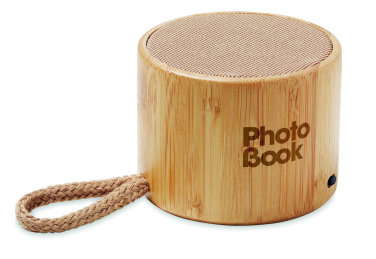 Logo trade promotional merchandise image of: Round bamboo wireless speaker
