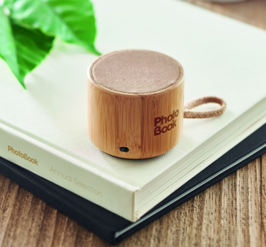 Logo trade promotional items picture of: Round bamboo wireless speaker
