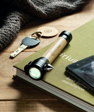 Logo trade business gift photo of: 3-in-1 bamboo flashlight with an emergency hammer and seatbelt cutter