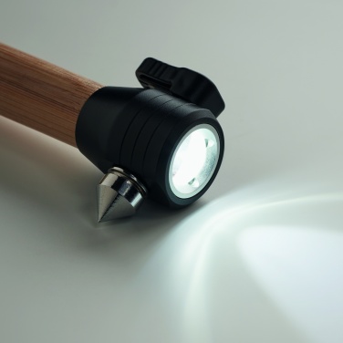 Logo trade promotional giveaway photo of: 3-in-1 bamboo flashlight with an emergency hammer and seatbelt cutter