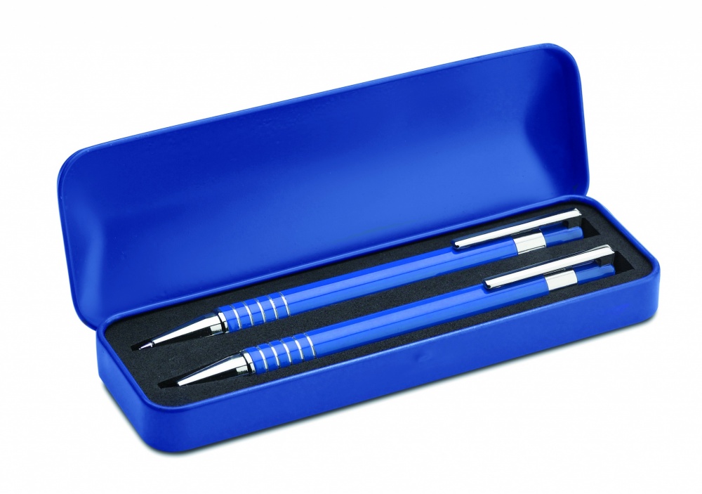Logo trade promotional items image of: Ball pen set in metal box