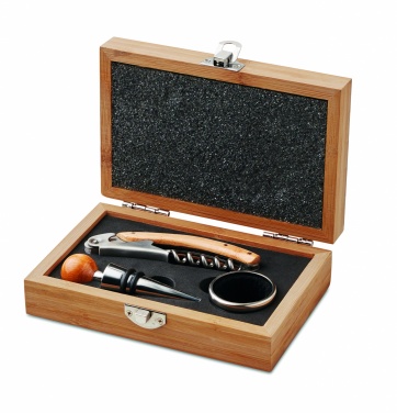Logo trade promotional giveaways image of: Wine set in bamboo box