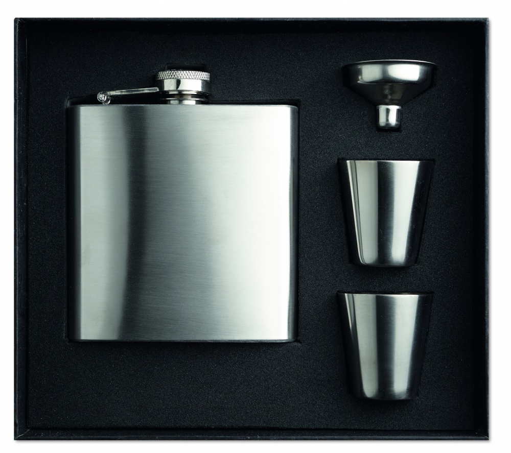 Logotrade corporate gift picture of: Slim hip flask w 2 cups set
