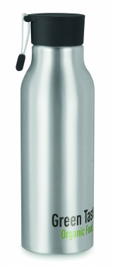 Logo trade advertising products image of: Single-walled 500 ml aluminum bottle with a PP cap and a silicone strap