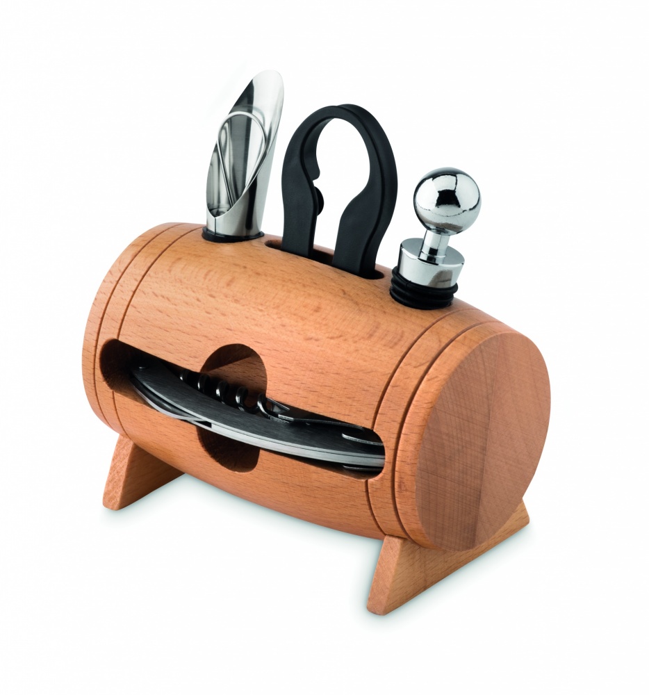 Logo trade promotional product photo of: 4 pcs wine set in wooden stand