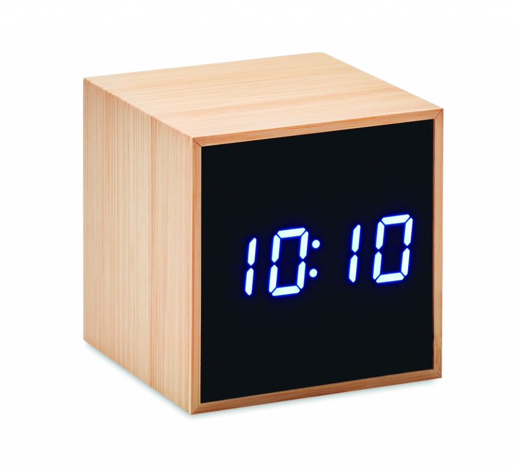 Logo trade promotional item photo of: LED alarm clock bamboo casing Dortmund