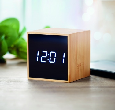 Logo trade promotional item photo of: LED alarm clock bamboo casing Dortmund