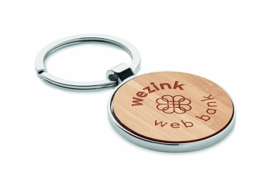 Logo trade business gift photo of: Round key ring metal bamboo Dobele