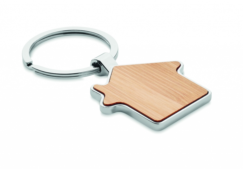 Logo trade promotional merchandise picture of: House key ring metal bamboo NORDIC
