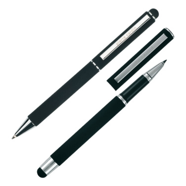 Logo trade promotional items image of: Writing set ballpoint pen & roller soft touch CLAUDIE