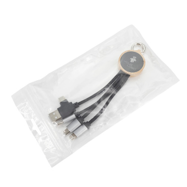 Logo trade promotional giveaways image of: 4-in-1 cable with elighted logo in a wooden casing, LH-ZMU05