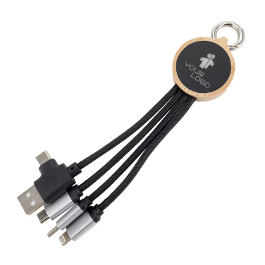 Logo trade promotional gifts image of: 4-in-1 cable with elighted logo in a wooden casing, LH-ZMU05