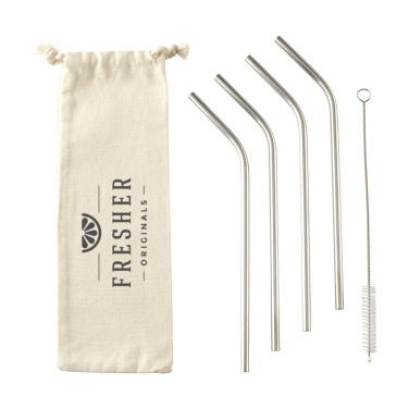 Logo trade business gifts image of: ECO RVS 4 pieces ECO Straw Set stainless-steel straws