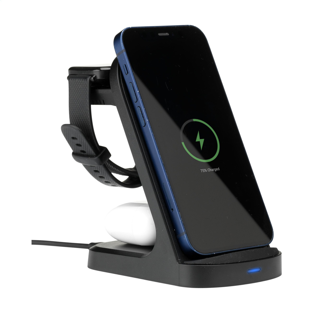 Logotrade promotional merchandise photo of: Triple-Up RCS Recycled ABS Wireless Charger Stand