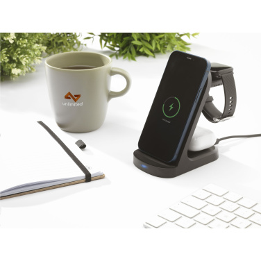 Logotrade promotional gift picture of: Triple-Up RCS Recycled ABS Wireless Charger Stand